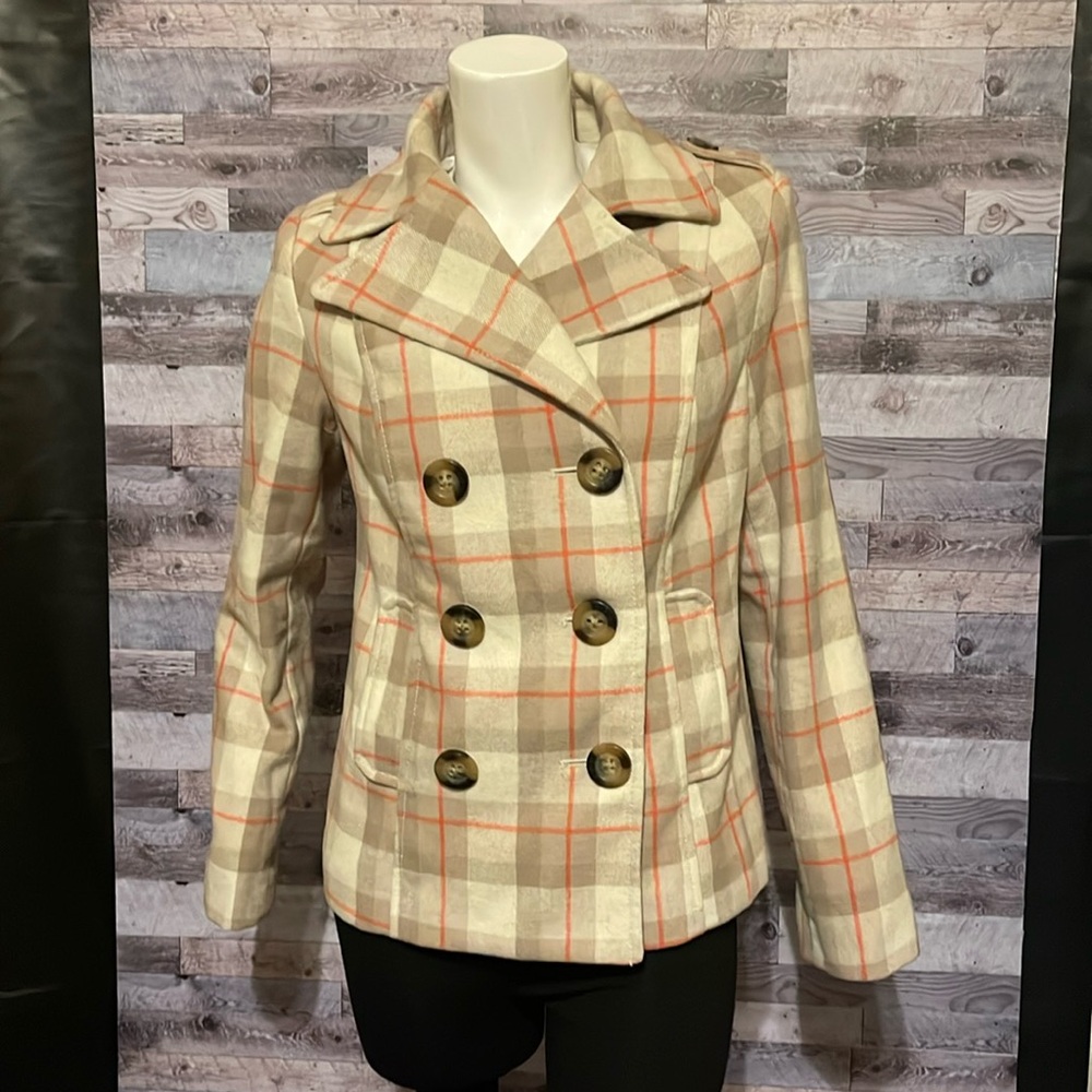 Pre-owned Old Navy Plaid Pea Coat…